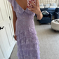 Elegant Lilac V-neck Prom Dress Lace Sheath Evening Gown Long Party Dress Tiered Formal Dress DP6725