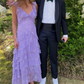 Elegant Lilac V-neck Prom Dress Lace Sheath Evening Gown Long Party Dress Tiered Formal Dress DP6725