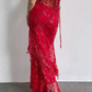 Elegantes rotes Spitzen-Ballkleid mit Pailletten, Etuikleid, langes Partykleid, Spaghettiträger, formelles Kleid, DP6726