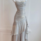 Elegant Gray Satin Prom Dress Mermaid Evening Gown Long Party Dress Spaghetti Strap Formal Dress DP6727