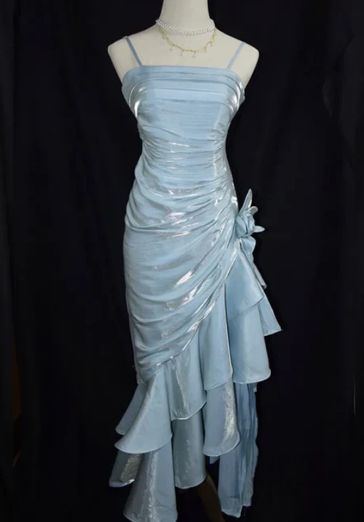 Robe de bal élégante en mousseline de soie, robe de soirée fourreau à bretelles spaghetti, robe de soirée formelle DP6728