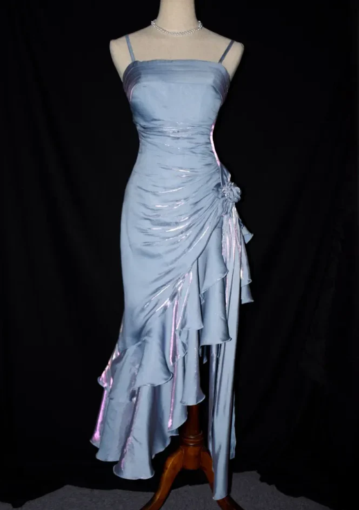 Robe de bal élégante en mousseline de soie, robe de soirée fourreau à bretelles spaghetti, robe de soirée formelle DP6728
