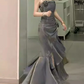 Elegant 3D Flower Satin Prom Dress Mermaid Evening Gown Party Dress Spaghetti Strap Formal Dress DP6729