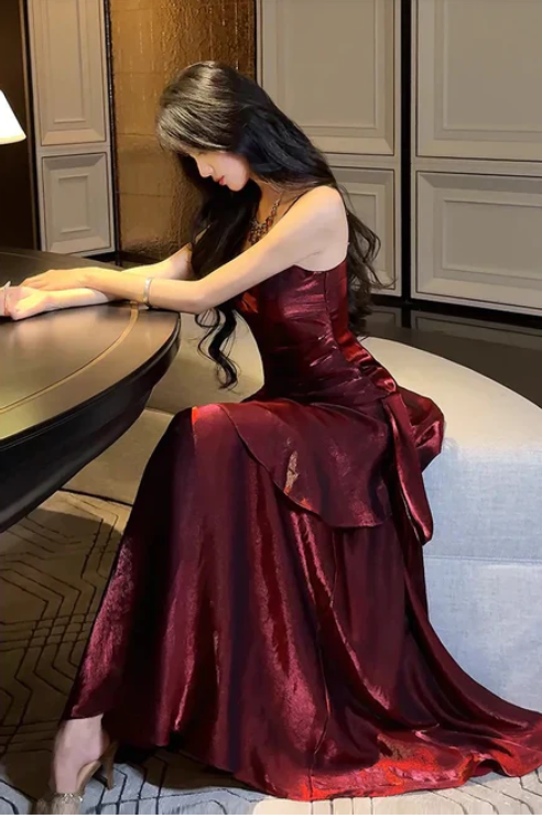 Elegant Satin Sweetheart Prom Dress Mermaid Spaghetti Strap Evening Gown Party Dress Long Formal Dress DP6732