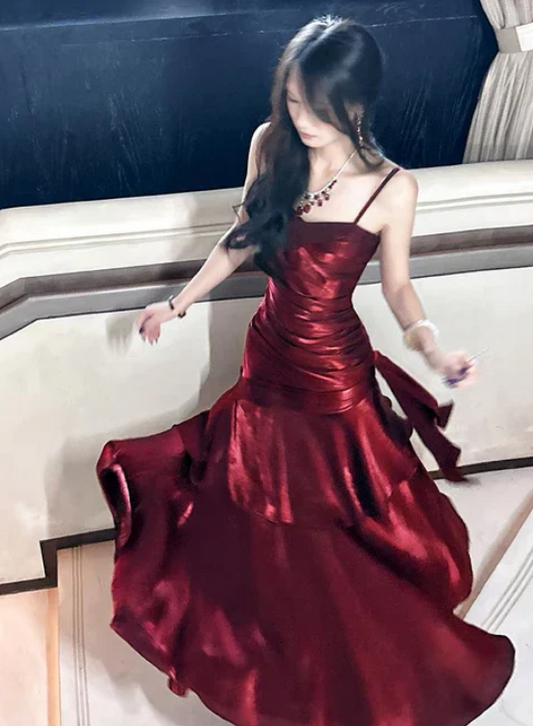 Elegant Satin Sweetheart Prom Dress Mermaid Spaghetti Strap Evening Gown Party Dress Long Formal Dress DP6732