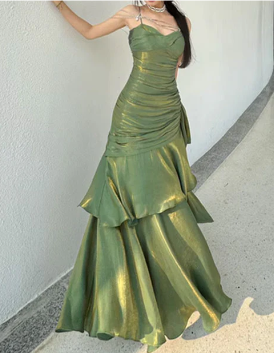 Elegant Satin Sweetheart Prom Dress Mermaid Spaghetti Strap Evening Gown Party Dress Long Formal Dress DP6732
