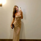 Elegantes, glänzendes Champagner-Abendkleid mit herzförmigem Ausschnitt, trägerloses Abendkleid, Partykleid, langes Abendkleid, DP6734