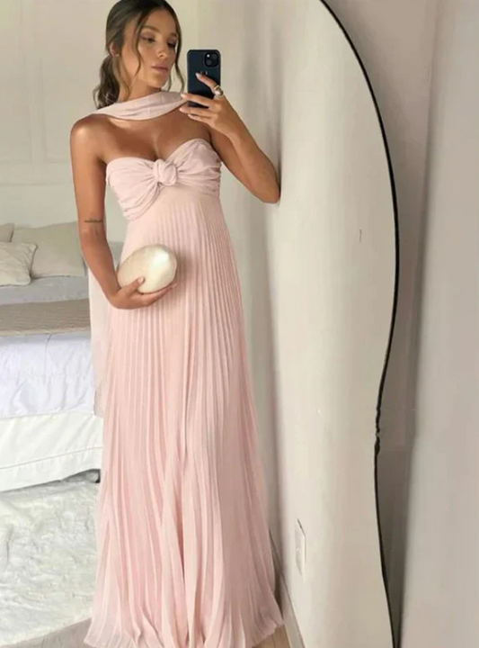 Elegant Pink Sweetheart Prom Dress A-Line Evening Gown Chiffon Pleated Party Dress Long Formal Dress DP6735