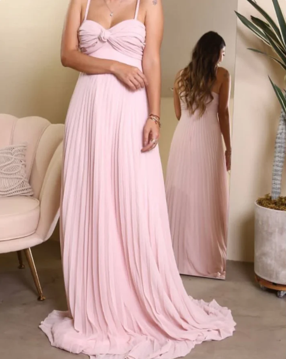 Elegant Pink Sweetheart Prom Dress A-Line Evening Gown Chiffon Pleated Party Dress Long Formal Dress DP6735