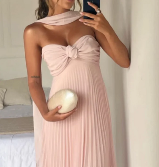 Elegant Pink Sweetheart Prom Dress A-Line Evening Gown Chiffon Pleated Party Dress Long Formal Dress DP6735