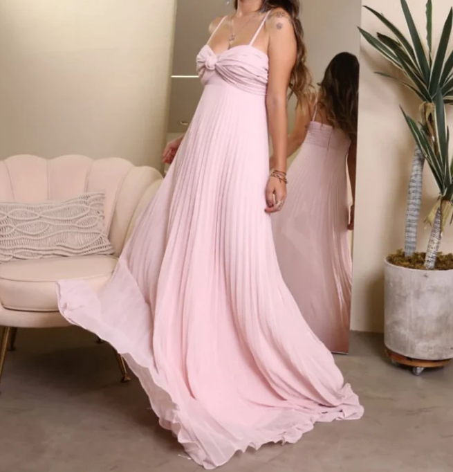 Elegant Pink Sweetheart Prom Dress A-Line Evening Gown Chiffon Pleated Party Dress Long Formal Dress DP6735