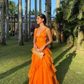 Elegant Orange V-neck Prom Dress A-Line Ruffles Evening Gown Chiffon Party Dress Wedding Guest Dress Long Formal Dress DP6736