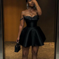 Vintage Black Beaded Satin Sweetheart A-Line Homecoming Dress Party Dress Cocktail Dress DP6737