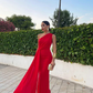 Elegant Red One-shoulder Prom Dress Sheath Evening Gown Chiffon Party Dress Wedding Long Formal Dress DP6738