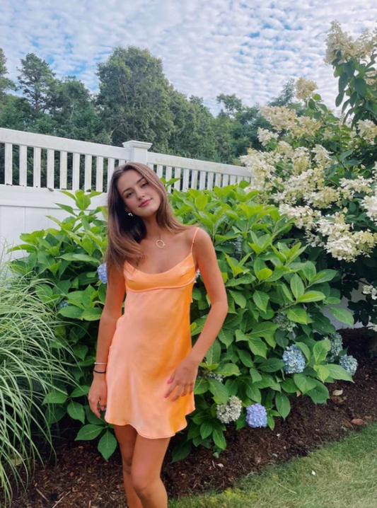 Vintage Orange Chiffon Homecoming Dress Sheath Party Dress Spaghetti Strap Cocktail Dress DP6740