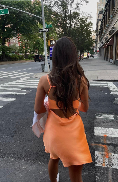 Vintage Orange Chiffon Homecoming Dress Sheath Party Dress Spaghetti Strap Cocktail Dress DP6740