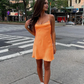 Vintage Orange Chiffon Homecoming Dress Sheath Party Dress Spaghetti Strap Cocktail Dress DP6740