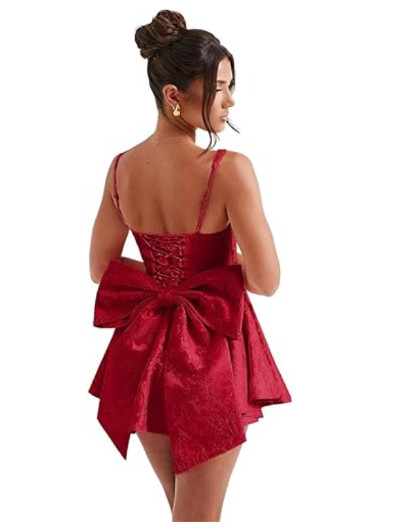 Vintage A-Line Bowknot Homecoming Dress Satin Party Dress Short Cocktail Dress DP6741