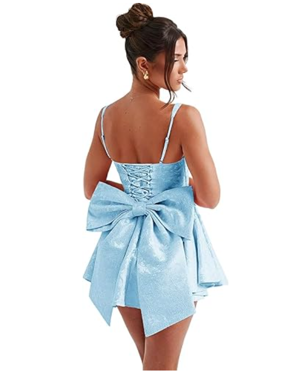 Vintage A-Line Bowknot Homecoming Dress Satin Party Dress Short Cocktail Dress DP6741