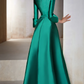 Elegant Satin Long-sleeve Prom Dress A-Line Evening Gown High Slit Party Dress Long Formal Dress DP6742