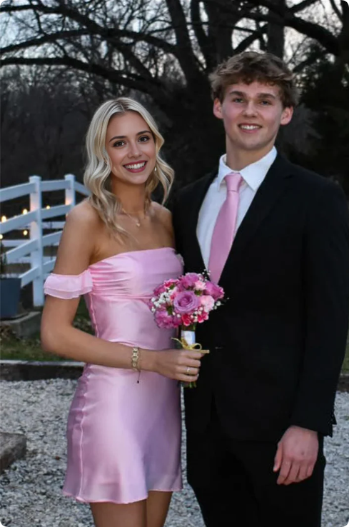 Vintage Pink Off-the-shoulder Homecoming Dress Satin Sheath Party Dress Short Cocktail Dress DP6745