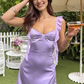 Vintage Lilac Sheath Homecoming Dress Satin Ruffles Party Dress Short Cocktail Dress DP6746