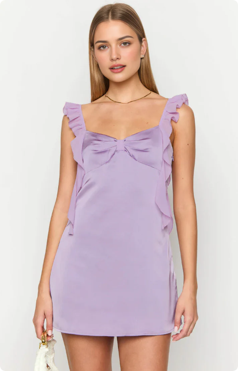 Vintage Lilac Sheath Homecoming Dress Satin Ruffles Party Dress Short Cocktail Dress DP6746