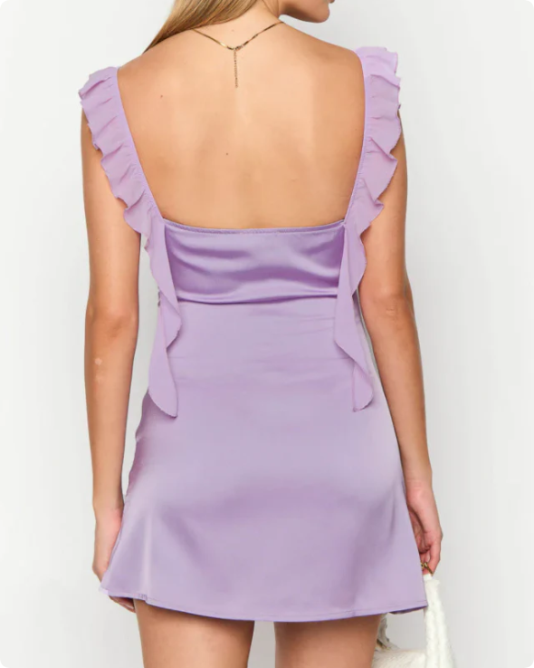 Vintage Lilac Sheath Homecoming Dress Satin Ruffles Party Dress Short Cocktail Dress DP6746