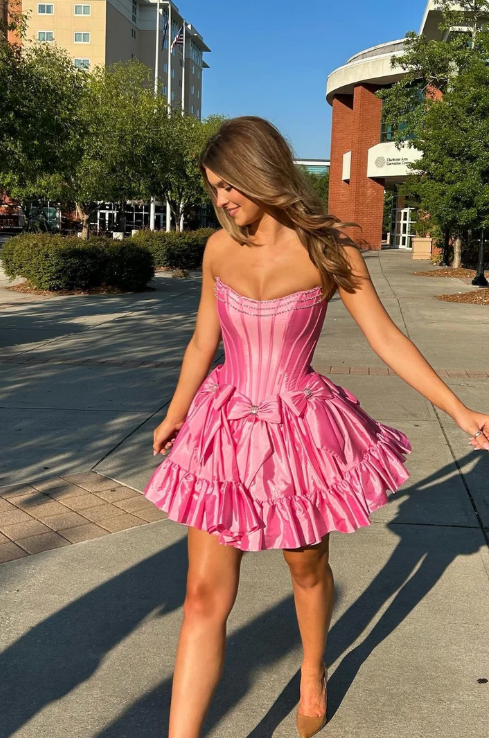 Vintage Beaded A-Line Homecoming Dress Strapless Party Dress Short Cocktail Dress DP6748