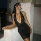 Charming Black Sequin Applique Homecoming Dress V-neck Sheath Party Dress Short Cocktail Dress DP6749