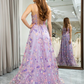 Elegant Floral Spaghetti Strap Prom Dress Sheath Applique Evening Gown High Slit Party Dress Long Formal Dress DP6750