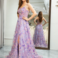 Elegant Floral Spaghetti Strap Prom Dress Sheath Applique Evening Gown High Slit Party Dress Long Formal Dress DP6750