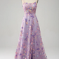 Elegant Floral Spaghetti Strap Prom Dress Sheath Applique Evening Gown High Slit Party Dress Long Formal Dress DP6750