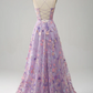 Elegant Floral Spaghetti Strap Prom Dress Sheath Applique Evening Gown High Slit Party Dress Long Formal Dress DP6750