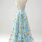 Elegant Floral Spaghetti Strap Prom Dress Sheath Applique Evening Gown High Slit Party Dress Long Formal Dress DP6750