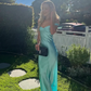 Elegant Aqua Satin Prom Dress Sheath Evening Gown Off-the-shoulder Party Dress Long Formal Dress DP6751