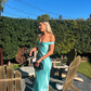 Elegant Aqua Satin Prom Dress Sheath Evening Gown Off-the-shoulder Party Dress Long Formal Dress DP6751