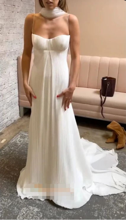 Robe de bal élégante en cristal crème, robe fourreau plissée, robe de soirée à bretelles spaghetti, robe de soirée longue, robe formelle DP6754