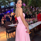 Elegant Pink Strapless Prom Dress A-Line Satin Evening Gown Party Dress Long Formal Dress DP6759