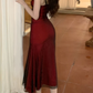 Robe de soirée fourreau bordeaux élégante à bretelles spaghetti, robe de soirée longue et formelle DP6760