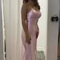 Robe de soirée fourreau élégante en satin à bretelles spaghetti, robe de soirée longue et formelle DP6761
