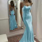 Robe de soirée fourreau élégante en satin à bretelles spaghetti, robe de soirée longue et formelle DP6761