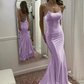 Robe de soirée fourreau élégante en satin à bretelles spaghetti, robe de soirée longue et formelle DP6761