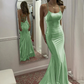 Robe de soirée fourreau élégante en satin à bretelles spaghetti, robe de soirée longue et formelle DP6761