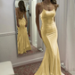 Robe de soirée fourreau élégante en satin à bretelles spaghetti, robe de soirée longue et formelle DP6761