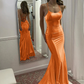 Robe de soirée fourreau élégante en satin à bretelles spaghetti, robe de soirée longue et formelle DP6761