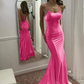 Robe de soirée fourreau élégante en satin à bretelles spaghetti, robe de soirée longue et formelle DP6761