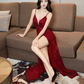 Elegant Sequin Sheath Prom Dress Spaghetti Strap Evening Gown High Slit Party Dress Long Formal Dress DP6762