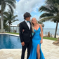Robe de soirée fourreau bleue élégante, robe longue fendue, robe de soirée formelle DP6764