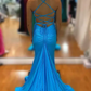 Robe de soirée fourreau bleue élégante, robe longue fendue, robe de soirée formelle DP6764